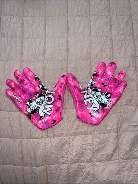 Pink Monopoly Money Football Gloves